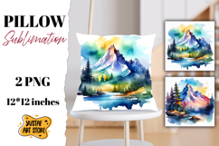 Mountain pillow sublimation. Watercolor camping Product Image 1