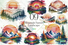 Mountain Sunset Landscape Clipart Bundle Product Image 1