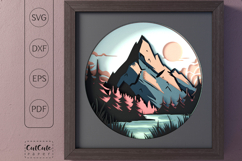 Mountain Shadow Box SVG Template, 3D SVG Sunset Shadowbox Product Image 1