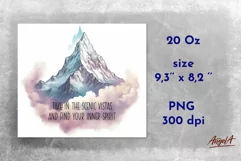 Mountain tumbler wrap / Mountain silhouette png with clouds Product Image 2