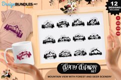 Mountain View With Forest and Deer Scenery Clipart Set Product Image 1