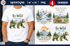 Be Wild PNG, Watercolor Mountain T-Shirt Sublimation Product Image 1