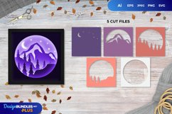 3D Shadowbox Mountain and Forest with Crescent Moon Papercut Product Image 1