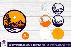 mountains svg-paper cut-retro sunset-layered svg-3d layered-sky-summer-tropical-3d layered