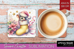 Mouse Pastel Christmas Square Coaster Coquette Xmas Coaster Product Image 1