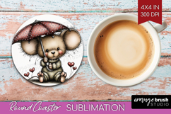 Mouse Valentine Round Coaster Whimsical Animal Coaster PNG Product Image 1