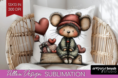 Mouse Valentine Pillow Sublimation Whimsical Animal Pillow Product Image 1
