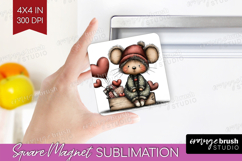 Mouse Valentine Magnet Sublimation Whimsical Animal Square Product Image 1