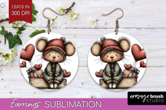 Mouse Valentine Round Earrings Whimsical Animal PNG Product Image 1