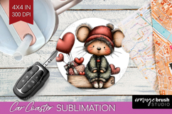 Mouse Valentine Car Coaster Whimsical Animal Coaster PNG Product Image 1