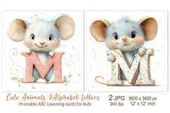 Cute Mouse, Cat Animal Alphabet Letters, ABC Printable card Product Image 1