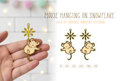 Mouse Hanging on a Snowflake Earrings Laser Cut SVG Template Product Image 1