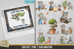 Adorable Father’s Day mouse illustration showing a father and child mouse sharing a special moment, perfect for sublimation, crafting, cards, shirts, and printable Father’s Day gifts.