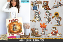 Cute fall mouse clipart illustration from the Mouse in the House Autumn Collection, designed for sublimation and seasonal crafts.