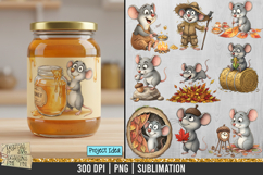 Cute fall mouse clipart illustration from the Mouse in the House Autumn Collection, designed for sublimation and seasonal crafts.