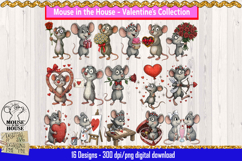 Valentine Mouse in the House clipart featuring romantic mice, hearts, balloons, flowers, and cute love-themed graphics