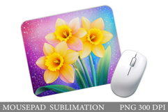 Daffodils Mouse Pad Design. Flowers Mouse Pad Sublimation Product Image 1