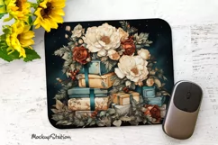 Vintage Christmas Gifts & Flowers Mouse Pad Sublimation PNG Product Image 1