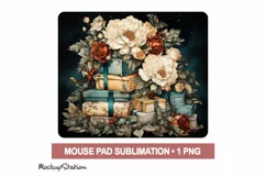 Vintage Christmas Gifts & Flowers Mouse Pad Sublimation PNG Product Image 2