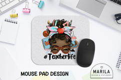 Dark skin Messy Bun Teacher Life Mouse Pad Product Image 1
