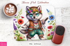 Retro Floral Wolf|Hippie Style Mouse Pad Sublimation Product Image 1