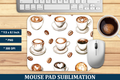 Watercolor Coffee Pattern Mouse Pad | Mouse Pad Sublimation Product Image 1