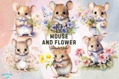 Mouse And Flowers Watercolor Clipart - 12 Variations Product Image 1