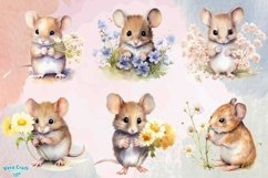 Mouse And Flowers Watercolor Clipart - 12 Variations Product Image 3