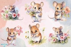 Mouse And Flowers Watercolor Clipart - 12 Variations Product Image 4