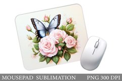 Butterflies Mouse Pad. Roses Mouse Pad Sublimation Product Image 1