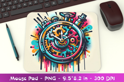 Pop Art Gear Clock Mouse Pad PNG Bold Mechanical Sublimation Product Image 1