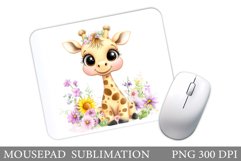 Cute Giraffe Mouse Pad. Giraffe Flowers Mouse Pad Product Image 1