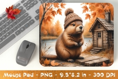 Beaver in Hat Autumn Mouse Pad PNG Product Image 1