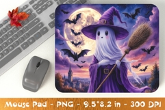 Ghost Witch with Bats and Full Moon Mouse Pad PNG Product Image 1