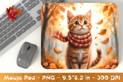 Kitten in Orange Scarf Fall Mouse Pad PNG Product Image 1