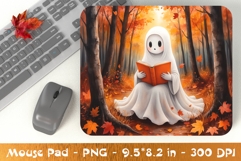 Ghost Reading Book in Autumn Forest Mouse Pad Product Image 1
