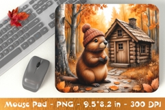 Beaver in Hat by Cabin Mouse Pad Sublimation Product Image 1