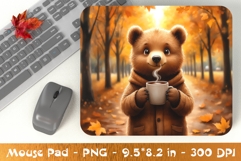 Bear with Coffee in Autumn Mouse Pad PNG Product Image 1
