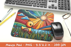 Embroidered Style Duck and Rainbow Sky Sublimation Design Product Image 1