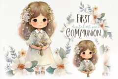 First Communion PNG Clipart | Watercolor Girl Communion Product Image 1