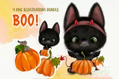 Halloween Black Cat PNG Clipart | Watercolor kitten gothic Product Image 1