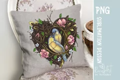 Valentine's love birds sublimation. Heart, nest, birds PNG Product Image 2
