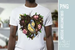 Valentine's love birds sublimation. Heart, nest, birds PNG Product Image 1