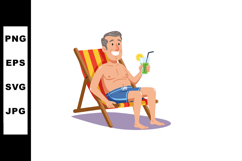 Man Relaxing on Deck Chair Drinking Lemon Cocktail Summer Le Product Image 1