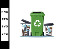 Green recycling bin with glass bottle waste for environmenta Product Image 1