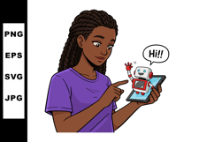 Young woman interacting with friendly robot on smartphone sc Product Image 1
