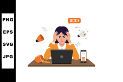 Stressed woman with low battery and broken ideas working on Product Image 1