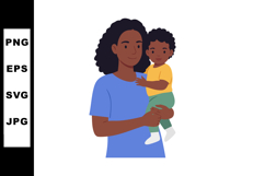 Mother holding toddler child illustration with blue and yell Product Image 1