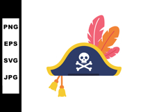 Pirate hat with skull and crossbones and colorful feathers v Product Image 1