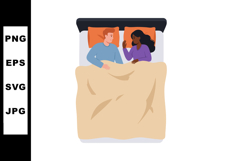 Couple Relaxing Together in Bed Vector Illustration with Bei Product Image 1
